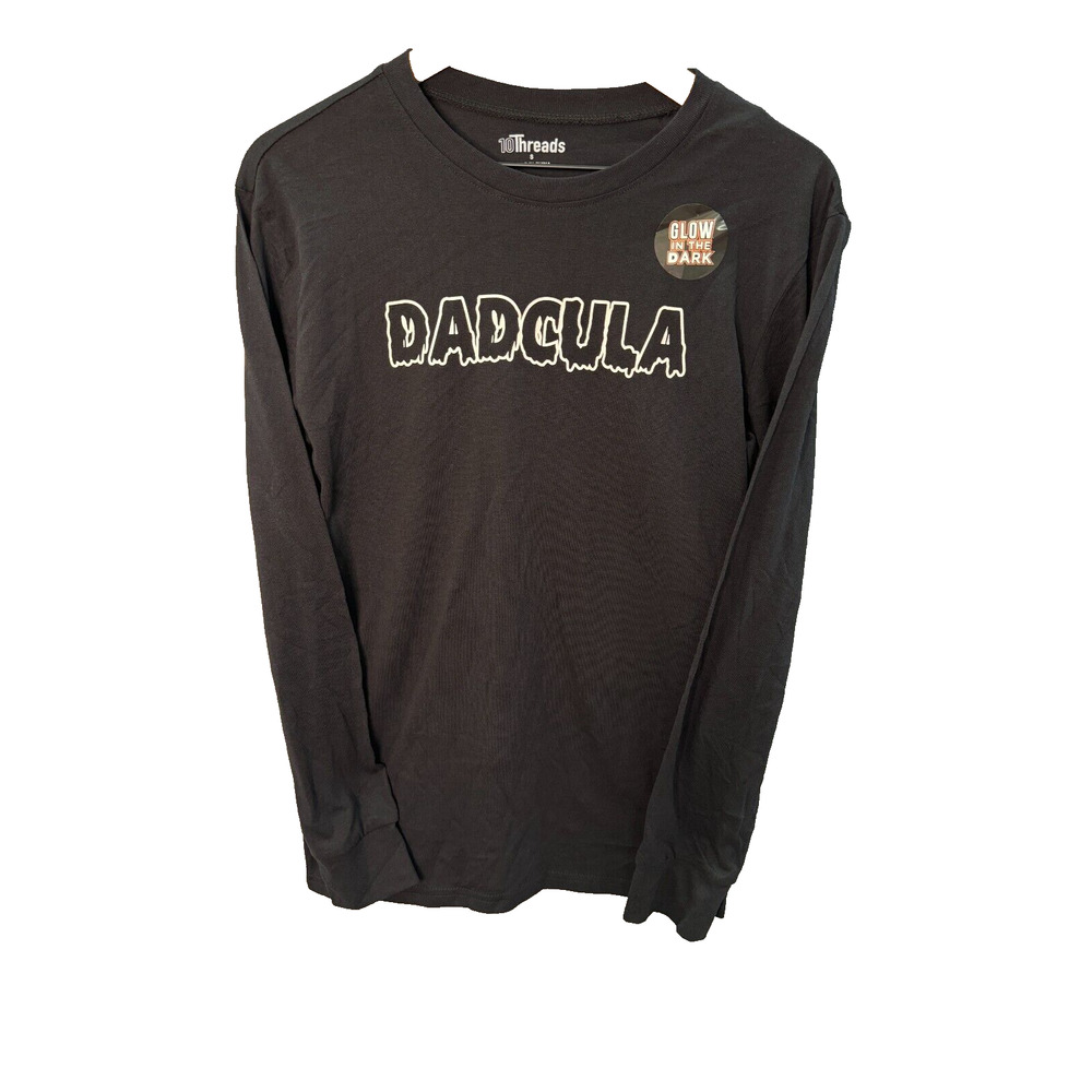 10 Threads Men’s Dadcula Glow‎ in Dark Halloween Long Sleeve Tee Small Flawed